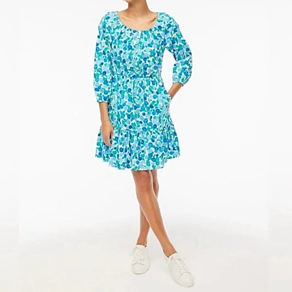NWT J. Crew Factory Blueberry Print‎ Scoop Neck Mini Dress Blue Green Size 2